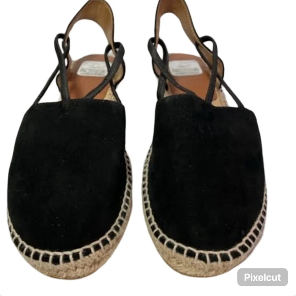 Kanna Thanos Black Suede Espadrille Sandals Size 38 EU (US 7.5) Ankle Strap
